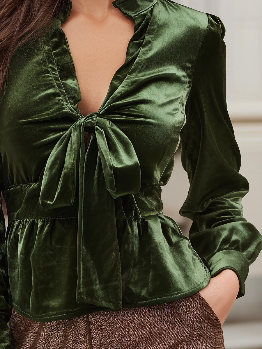 Joséphine | Blouse en velours à col volanté