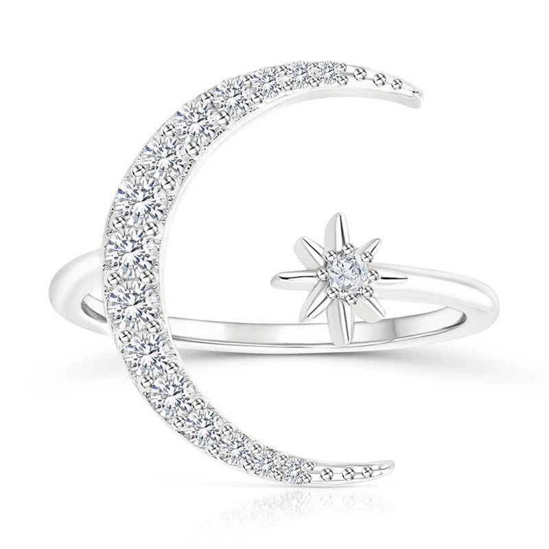 Bague en Argent Lune et Étoile