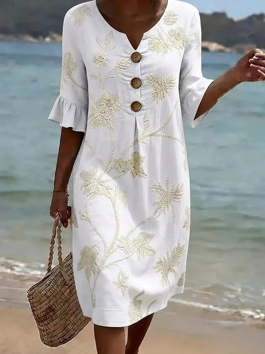 Céleste | Robe midi fleurie nordique