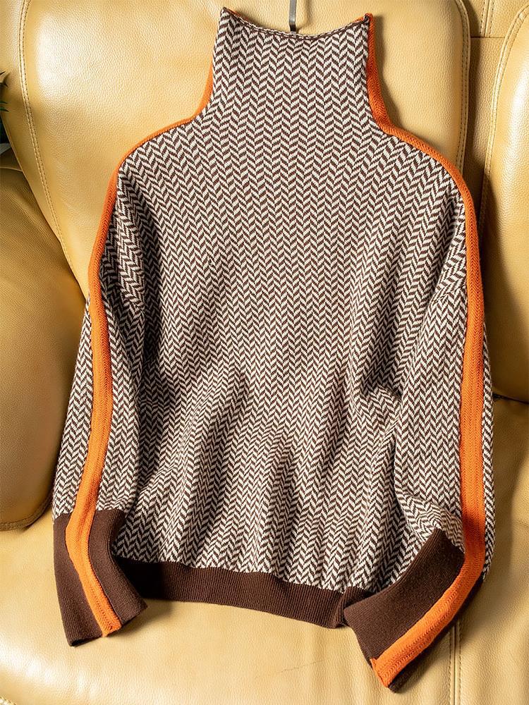 Clémence | Pull à col roulé à rayures contrastantes