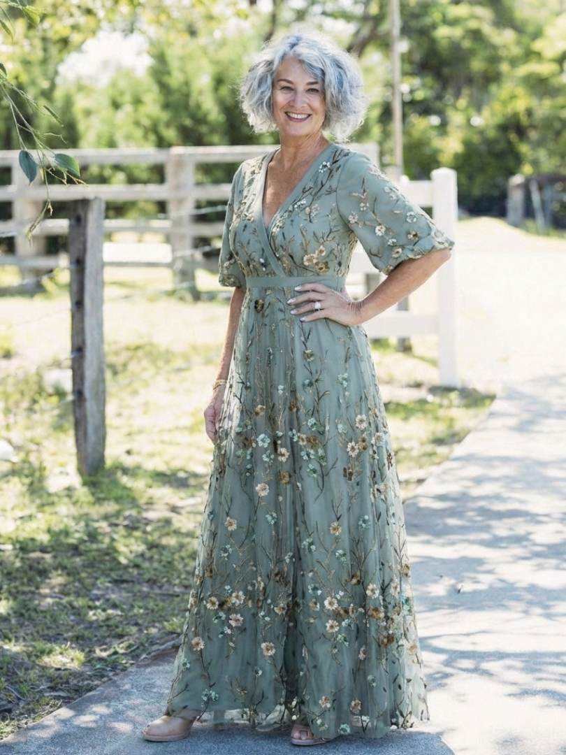 Eva | Robe maxi à manches courtes