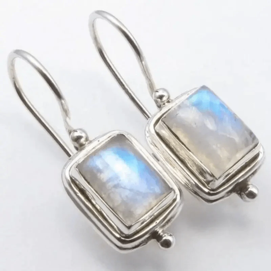 Élégantes boucles d'oreilles en pierre de lune, forme carrée