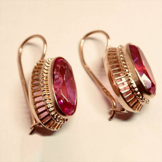 Boucles d'oreilles vintage rosées à cristaux roses