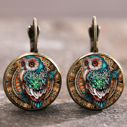 Boucles d'oreilles Hibou en Cristal Vintage