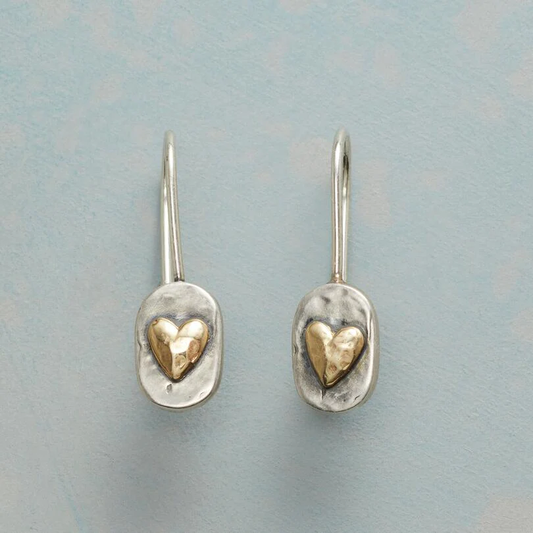 Boucles d'oreilles en forme de cœur en or et argent