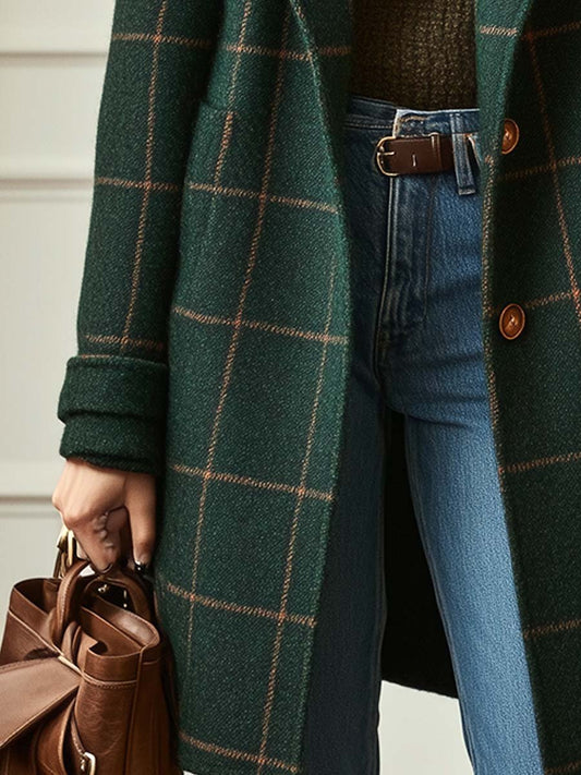 Marine | Manteau élégant à carreaux en laine