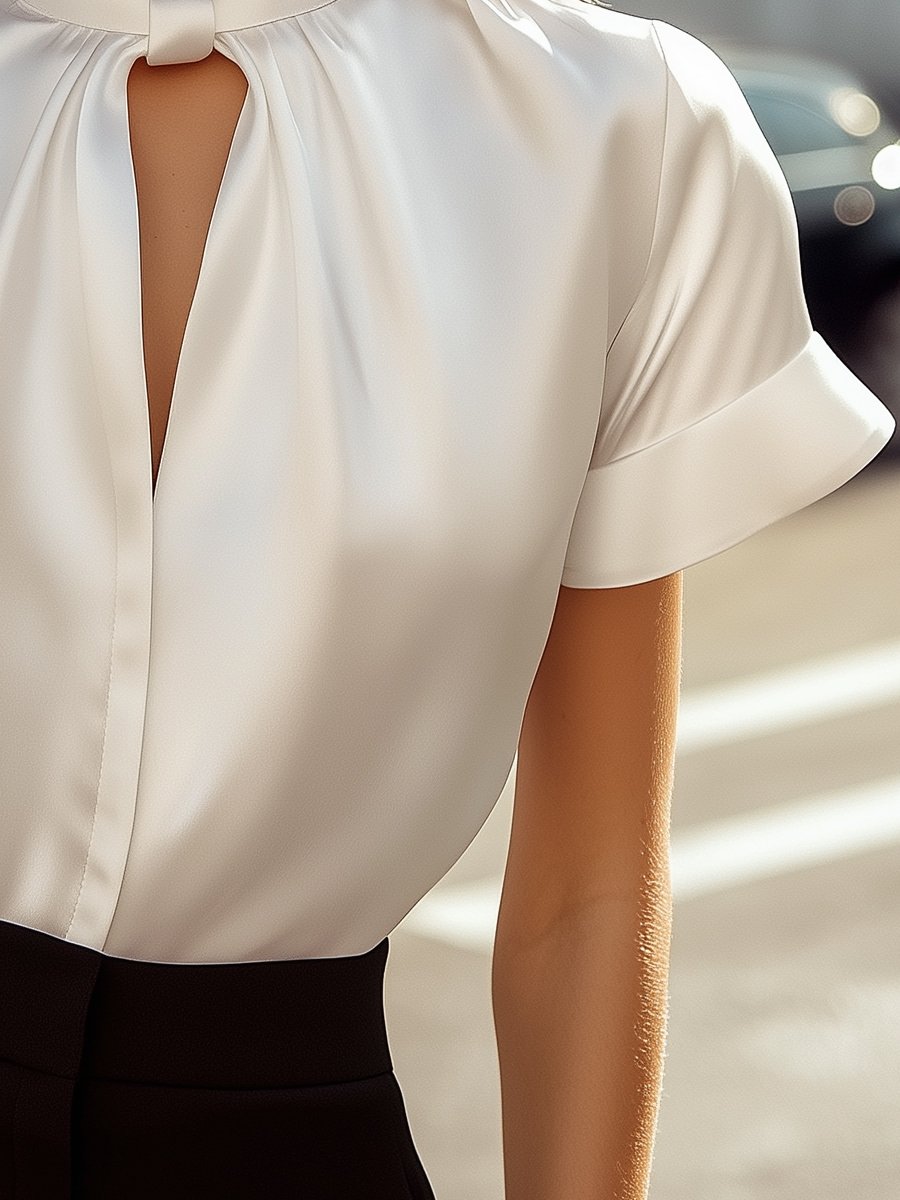 Ines | Blouse en satin blanc à encolure goutte