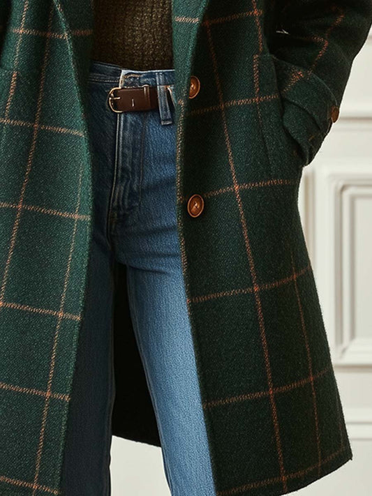 Marine | Manteau élégant à carreaux en laine
