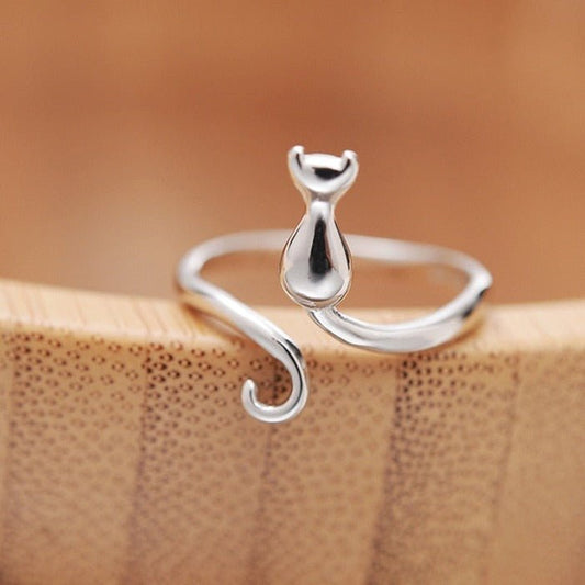 Bague adorable en acier inoxydable en forme de chat