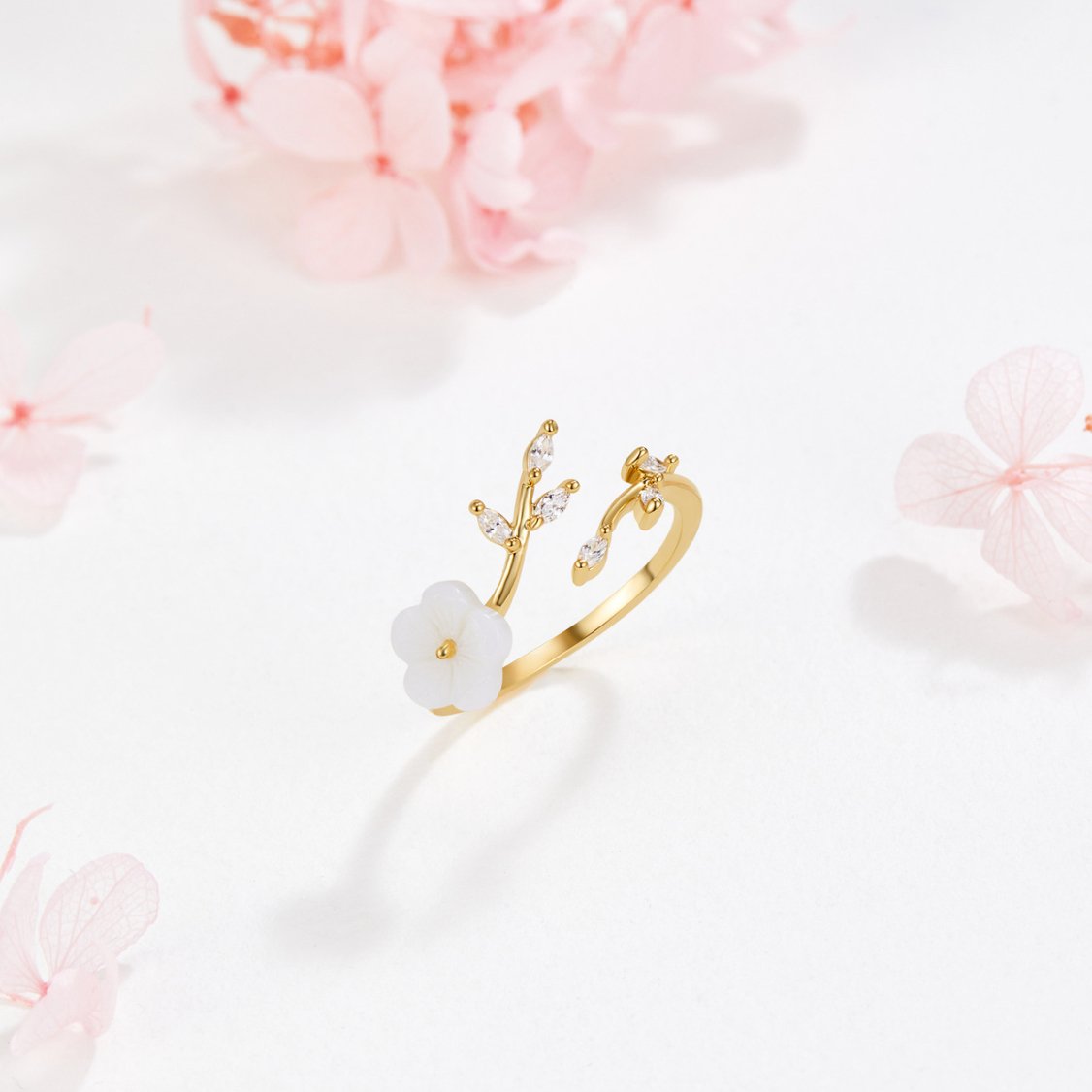 Rise | Bague à fleurs blanches
